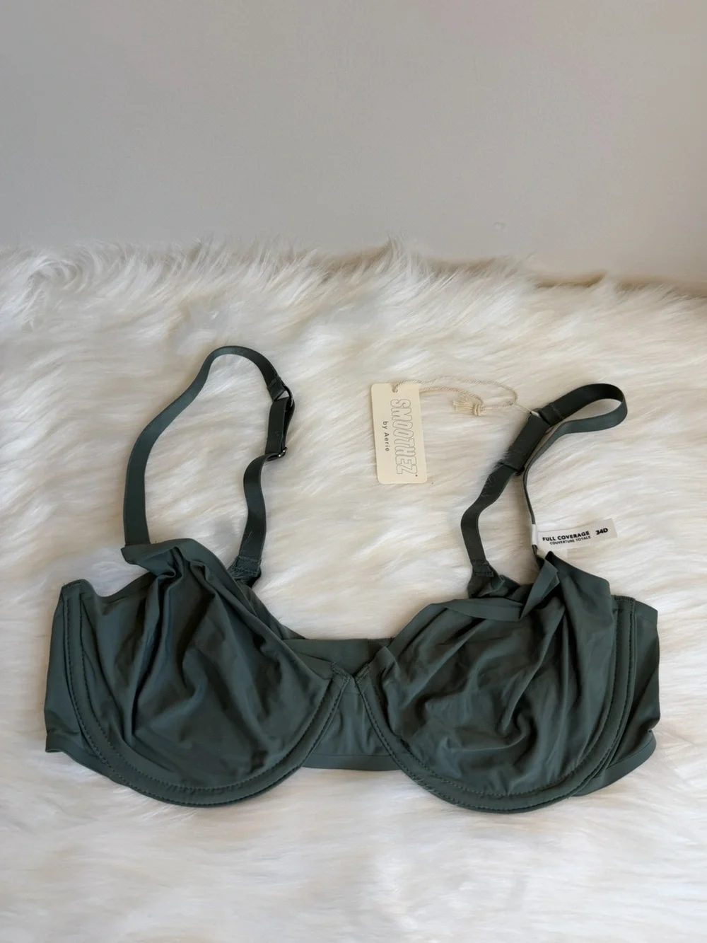 NWT SMOOTHEZ by Aerie Unlined Mesh Full Coverage Underwire Bra Green Size 34D - Picture 2 of 14